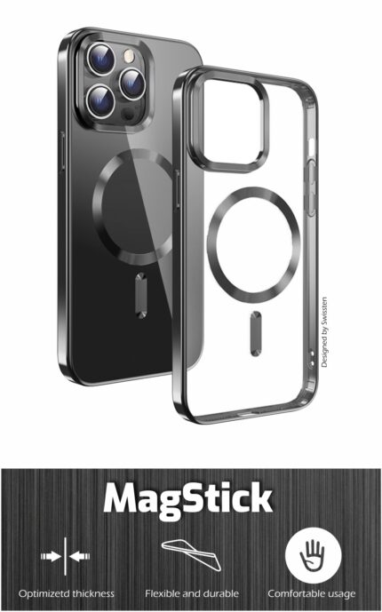 POUZDRO SWISSTEN CLEAR JELLY MagStick METALLIC PRO APPLE IPHONE 14 PRO ČERNÉ